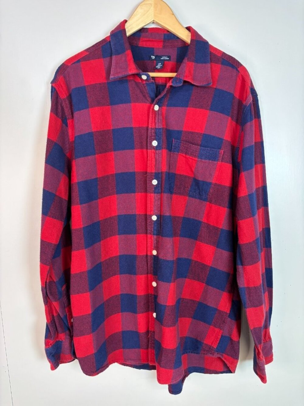 GAP Shirt XL Blue Red Plaid‎ Flannel Button-Front Long Sleeve Cotton Men's